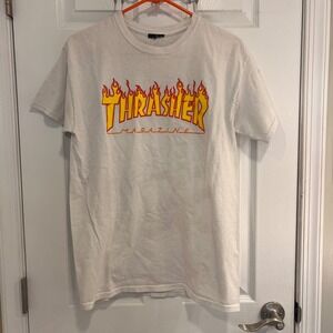 Thrasher Magazine Flame Logo Graphic T-Shirt White Mens Large Short Sleeve Tee